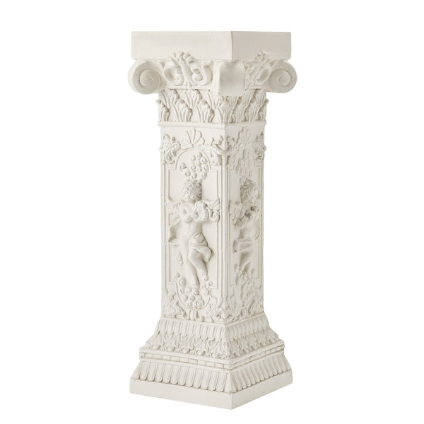 English Elm Pedestal Column Plant Stand Roman Angel Relief Mgo Sculpture for Indoor Outdoor Decor N772P467415B