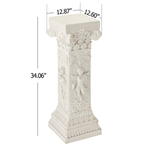 English Elm Pedestal Column Plant Stand Roman Angel Relief Mgo Sculpture for Indoor Outdoor Decor N772P467415B