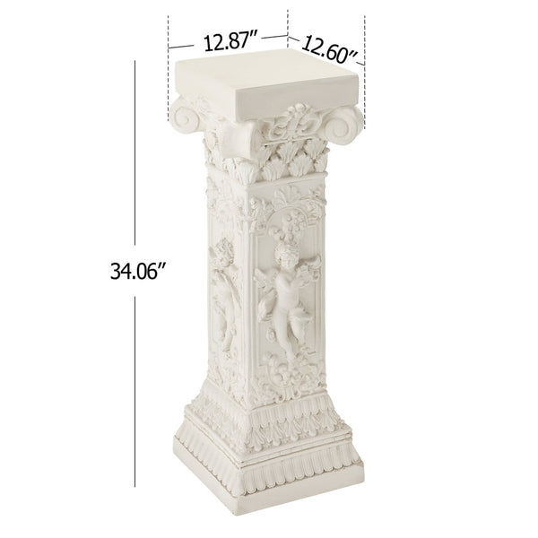 English Elm Pedestal Column Plant Stand Roman Angel Relief Mgo Sculpture for Indoor Outdoor Decor N772P467415B