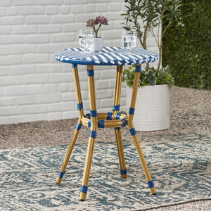 English Elm French Bistro Outdoor Accent Table with Rattan Weave and Aluminum Frame for Patio N772P473243N