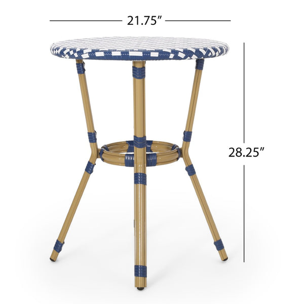 English Elm French Bistro Outdoor Accent Table with Rattan Weave and Aluminum Frame for Patio N772P473243N
