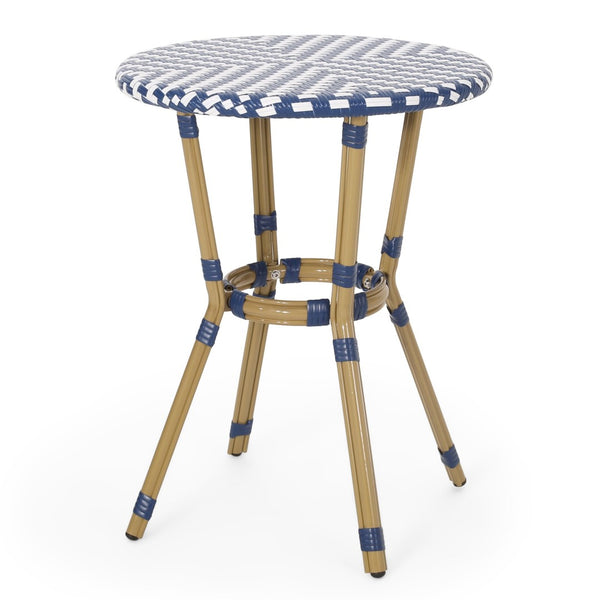 English Elm French Bistro Outdoor Accent Table with Rattan Weave and Aluminum Frame for Patio N772P473243N
