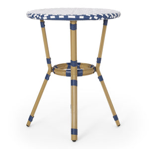 English Elm French Bistro Outdoor Accent Table with Rattan Weave and Aluminum Frame for Patio N772P473243N