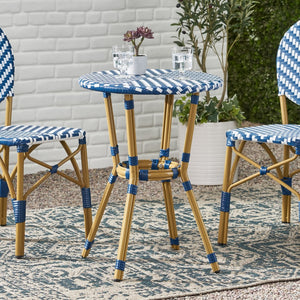 English Elm French Bistro Outdoor Accent Table with Rattan Weave and Aluminum Frame for Patio N772P473243N