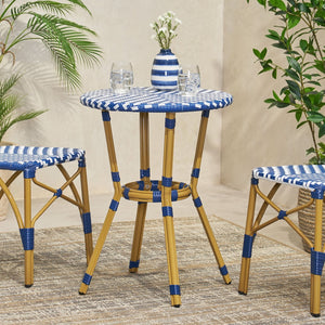 English Elm French Bistro Outdoor Accent Table with Rattan Weave and Aluminum Frame for Patio N772P473243N