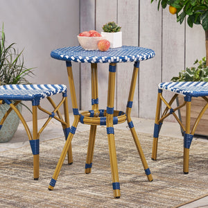 English Elm French Bistro Outdoor Accent Table with Rattan Weave and Aluminum Frame for Patio N772P473243N
