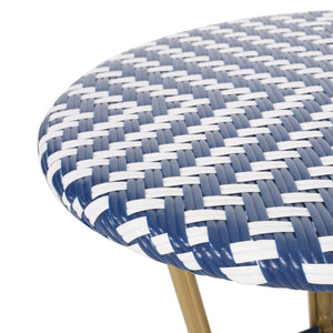 English Elm French Bistro Outdoor Accent Table with Rattan Weave and Aluminum Frame for Patio N772P473243N
