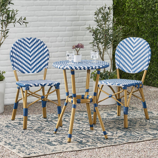 English Elm Outdoor Aluminum Bistro Set Wicker Rattan Patio Cafe Seating French Provincial Style N772P473257N