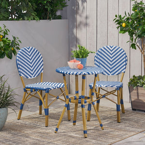 English Elm Outdoor Aluminum Bistro Set Wicker Rattan Patio Cafe Seating French Provincial Style N772P473257N