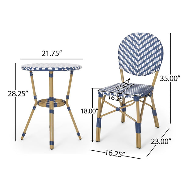 English Elm Outdoor Aluminum Bistro Set Wicker Rattan Patio Cafe Seating French Provincial Style N772P473257N