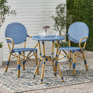 English Elm Outdoor French Bistro 3 Piece Set Woven Pe Rattan Bamboo Frame Patio Seating N772P473268D