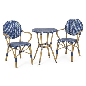 English Elm Outdoor French Bistro 3 Piece Set Woven Pe Rattan Bamboo Frame Patio Seating N772P473268D