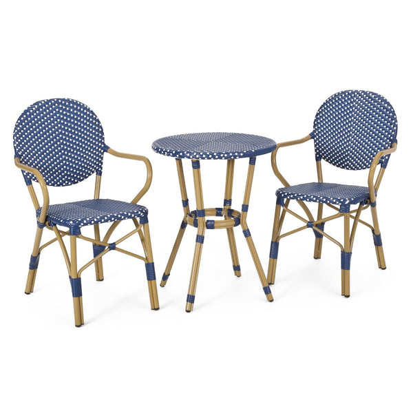 English Elm Outdoor French Bistro 3 Piece Set Woven Pe Rattan Bamboo Frame Patio Seating N772P473268D