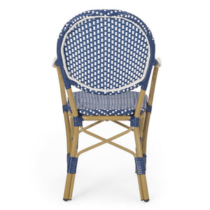 English Elm Outdoor French Bistro 3 Piece Set Woven Pe Rattan Bamboo Frame Patio Seating N772P473268D