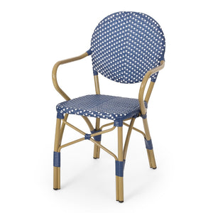 English Elm Outdoor French Bistro 3 Piece Set Woven Pe Rattan Bamboo Frame Patio Seating N772P473268D