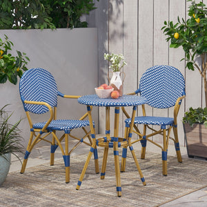 English Elm Outdoor French Bistro 3 Piece Set Woven Pe Rattan Bamboo Frame Patio Seating N772P473268D