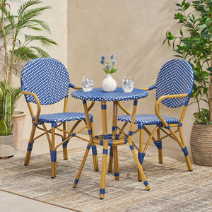 English Elm Outdoor French Bistro 3 Piece Set Woven Pe Rattan Bamboo Frame Patio Seating N772P473268D