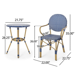 English Elm Outdoor French Bistro 3 Piece Set Woven Pe Rattan Bamboo Frame Patio Seating N772P473268D