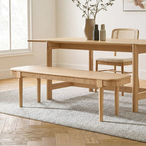 English Elm 59.06 Inch Solid Wood Dining Bench with Ribbed Carved Edges and Vintage French Style N772P475440N