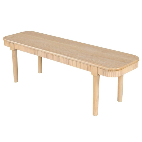 English Elm 59.06 Inch Solid Wood Dining Bench with Ribbed Carved Edges and Vintage French Style N772P475440N