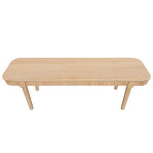 English Elm 59.06 Inch Solid Wood Dining Bench with Ribbed Carved Edges and Vintage French Style N772P475440N