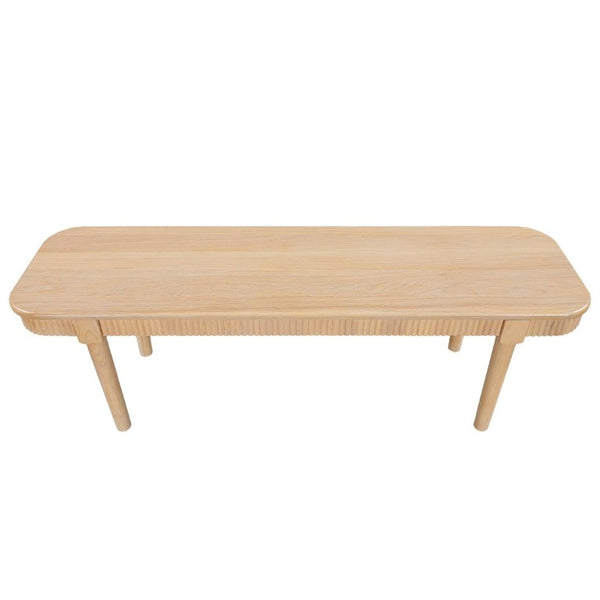English Elm 59.06 Inch Solid Wood Dining Bench with Ribbed Carved Edges and Vintage French Style N772P475440N