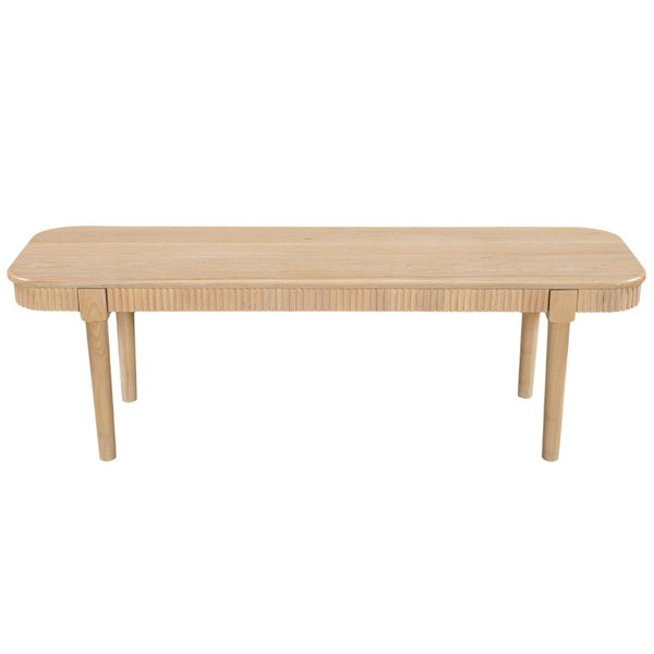 English Elm 59.06 Inch Solid Wood Dining Bench with Ribbed Carved Edges and Vintage French Style N772P475440N