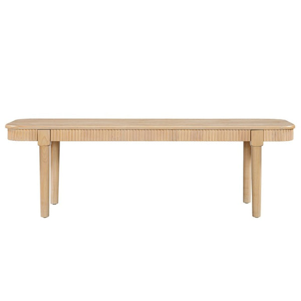 English Elm 59.06 Inch Solid Wood Dining Bench with Ribbed Carved Edges and Vintage French Style N772P475440N