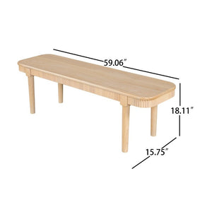 English Elm 59.06 Inch Solid Wood Dining Bench with Ribbed Carved Edges and Vintage French Style N772P475440N