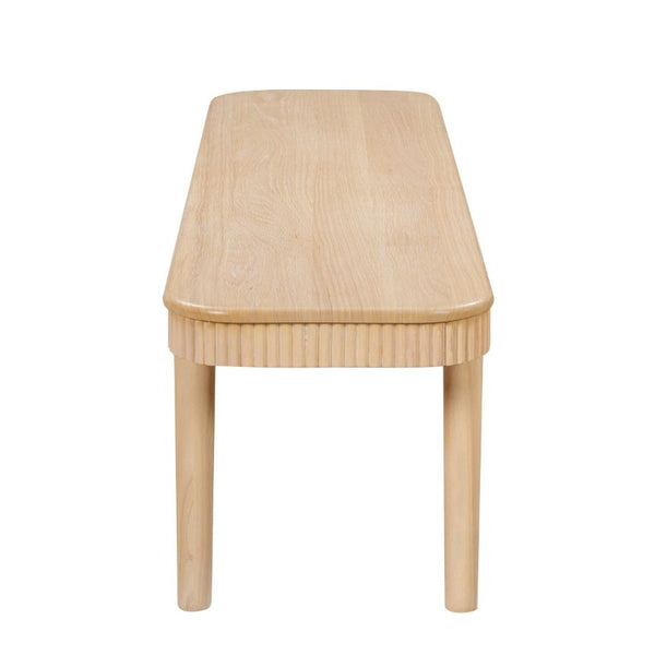 English Elm 59.06 Inch Solid Wood Dining Bench with Ribbed Carved Edges and Vintage French Style N772P475440N