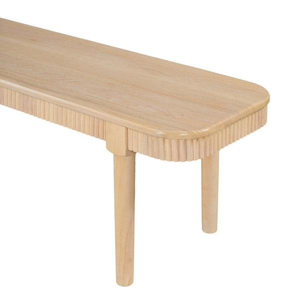English Elm 59.06 Inch Solid Wood Dining Bench with Ribbed Carved Edges and Vintage French Style N772P475440N