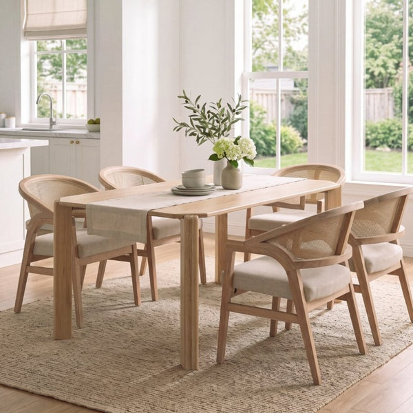 English Elm 70.87 Inch Light Oak Dining Table Seats Six with Rounded Edges Scandinavian Style N772P475478N