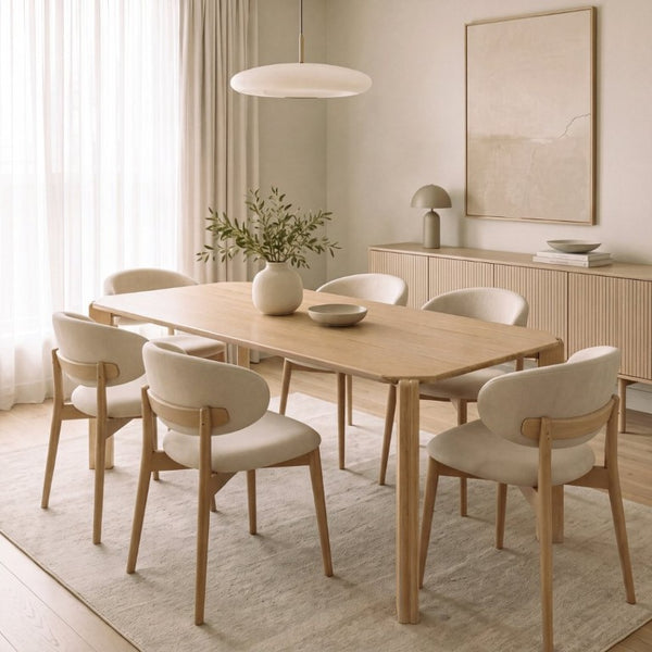 English Elm 70.87 Inch Light Oak Dining Table Seats Six with Rounded Edges Scandinavian Style N772P475478N