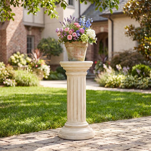 English Elm Magnesium Oxide Square Plant Stand with Stone Inspired Finish for Indoor Outdoor Decor Beige N772P483902G