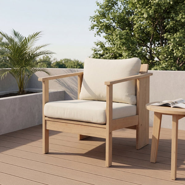 English Elm Outdoor Acacia Wood Club Chair Teak Finish with Thick Cushioned Patio Seating N772P489883L