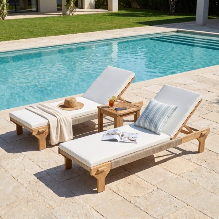 English Elm 2-Piece Outdoor Acacia Chaise Lounge Set with Hand-Woven Rope and Resort Style N772P494241L-2
