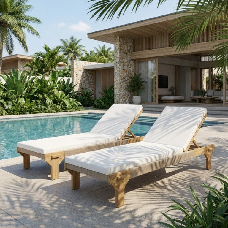 English Elm 2-Piece Outdoor Acacia Chaise Lounge Set with Hand-Woven Rope and Resort Style N772P494241L-2