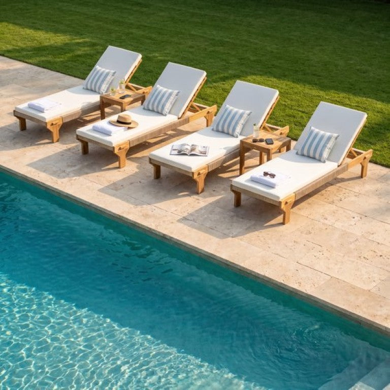 English Elm 4-Piece Outdoor Acacia Hardwood Chaise Lounge Set with Woven Rope Resort Style N772P494241L-4