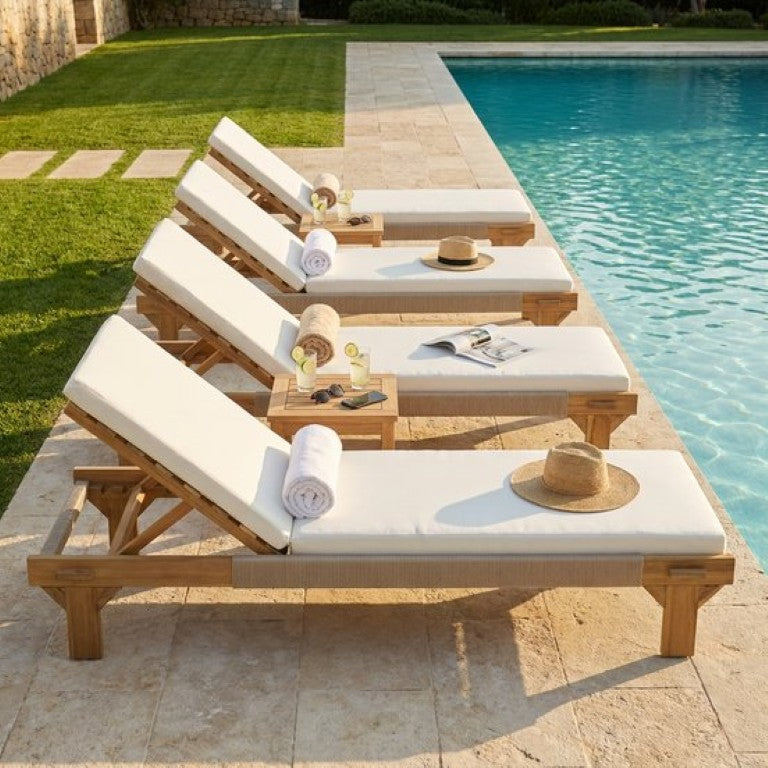 English Elm 4-Piece Outdoor Acacia Hardwood Chaise Lounge Set with Woven Rope Resort Style N772P494241L-4