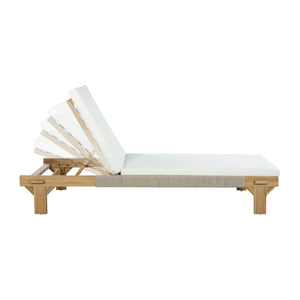 English Elm Outdoor Acacia Wood Reclining Chaise Lounge with Woven Rope Accents and MGO Side Table Light Teak, White N772P494241L_N772P408191W