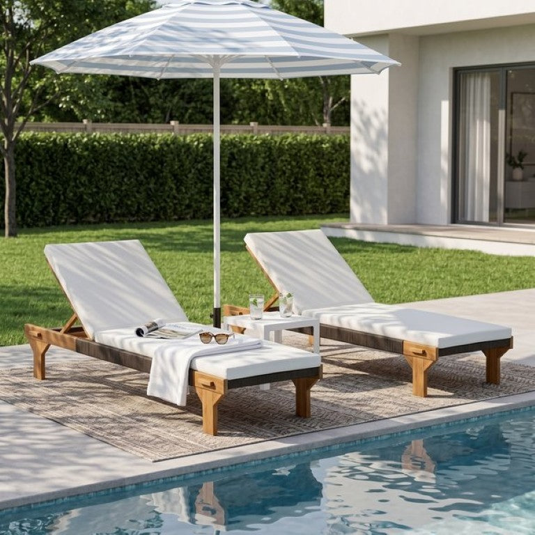 English Elm 2-Piece Outdoor Acacia Wood Chaise Lounge Set with Woven Rope and Resort Style N772P494241T-2