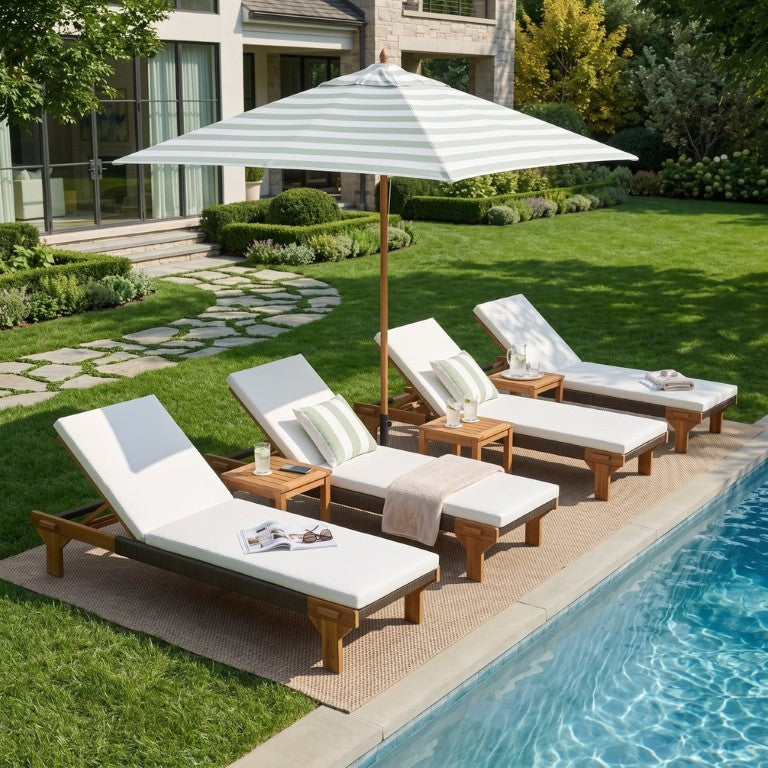 English Elm 4-Piece Outdoor Acacia Hardwood Chaise Lounge Set with Woven Rope and Teak Finish N772P494241T-4