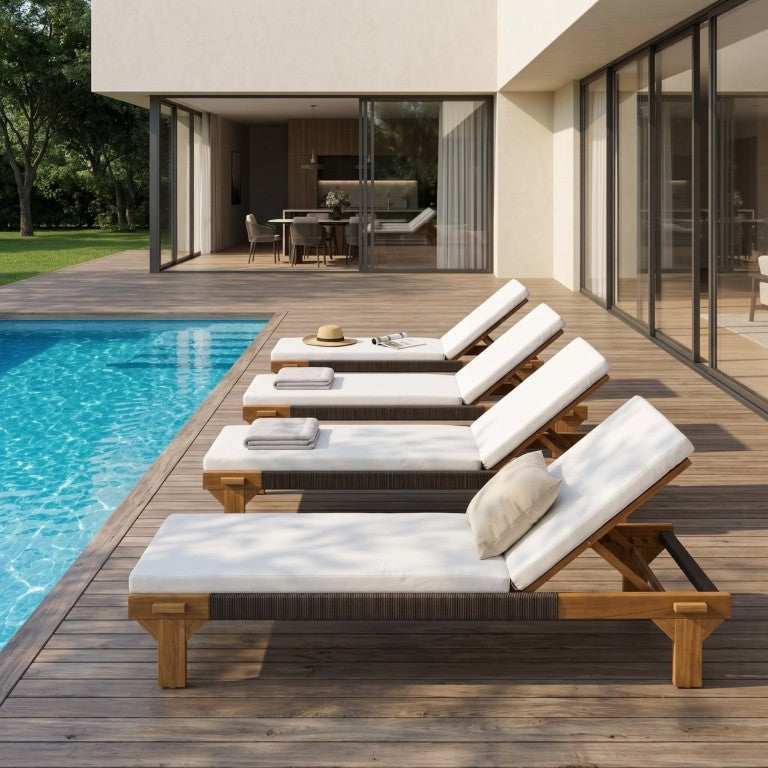 English Elm 4-Piece Outdoor Acacia Hardwood Chaise Lounge Set with Woven Rope and Teak Finish N772P494241T-4