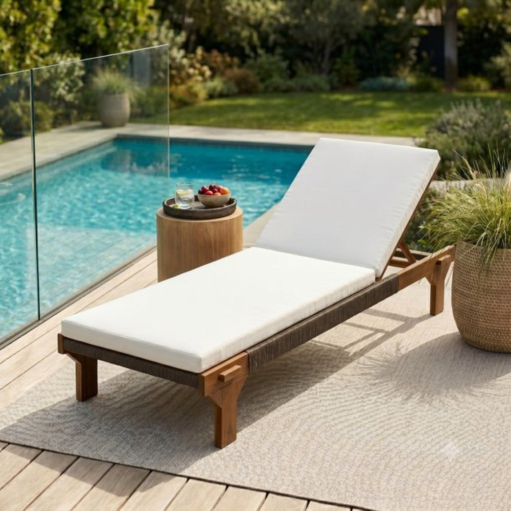 English Elm Outdoor Acacia Hardwood Chaise Lounge Five Position Reclining Patio Lounger N772P494241T