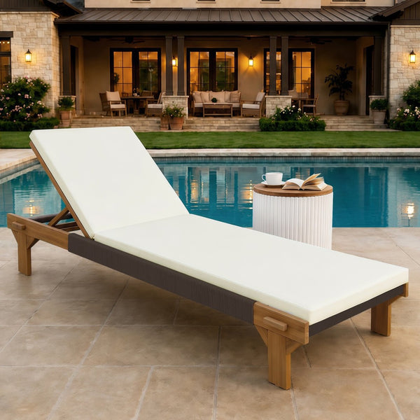 English Elm Outdoor Acacia Hardwood Chaise Lounge Five Position Reclining Patio Lounger N772P494241T