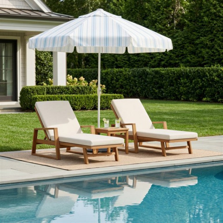 English Elm Set of 2 Outdoor Acacia Hardwood Chaise Lounges with Reclining Backrest for Patio N772P497668B-2