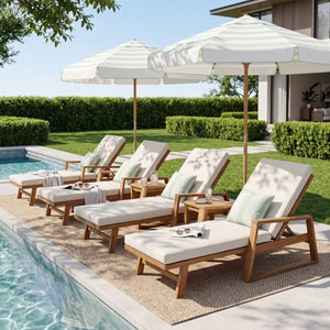 English Elm Set of 4 Solid Acacia Hardwood Outdoor Chaise Lounges with Adjustable Recline N772P497668B-4