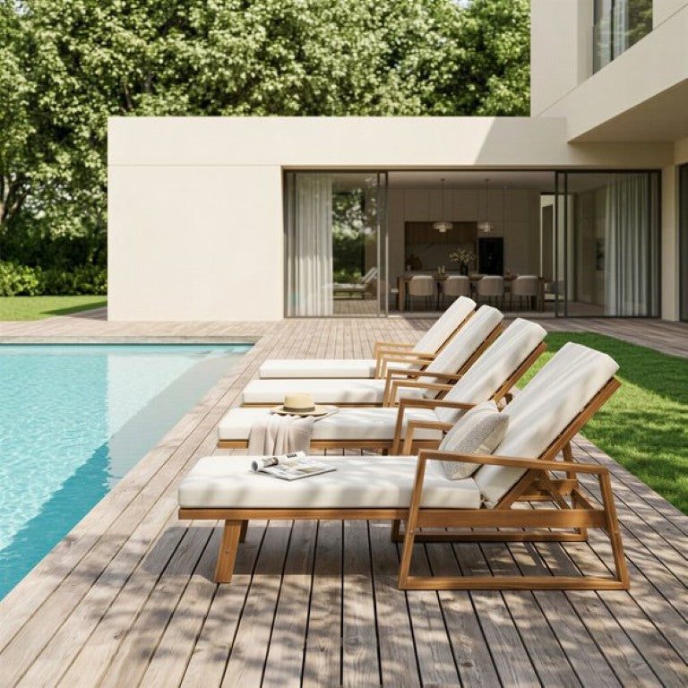 English Elm Set of 4 Solid Acacia Hardwood Outdoor Chaise Lounges with Adjustable Recline N772P497668B-4
