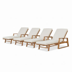 English Elm Set of 4 Solid Acacia Hardwood Outdoor Chaise Lounges with Adjustable Recline N772P497668B-4