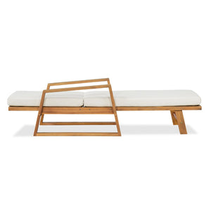 English Elm Outdoor Acacia Hardwood Chaise Lounge with Four Position Recline and Water Resistant Cushion Beige N772P497668B